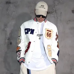 Men s Down Parkas Multi letter Embroidery White Baseball Uniform Explosive Style Retro Leather Jacket Heavy Industry Coat 231213