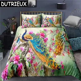 Conjuntos de cama Peacock 3D Impresso Set Duvet Covers Fronhas Consolador Bedclothes Capa 04 231214