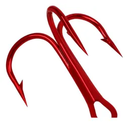 Fishing Hooks Fishing Hooks 100 Pcs/Bag Red Treble Hook High Carbon Triple Barbed Steel Fish Super Strong Carp Fishhooks Drop Delivery Dhxsc