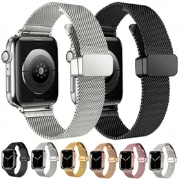 Pulseira de relógio milanesa de luxo para Apple Watch 9 Band Ultra 49mm Pulseira magnética de aço inoxidável iWatch Series 8 7 6 5 se 44mm 40mm 45mm 41mm 42mm