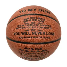 Мячи моему сыну, дочке от папы, мамы, баскетбольные подарки с гравировкой для сына со словами «Моему сыну», Basketabll, стандартный размер 7, искусственная кожа 231213