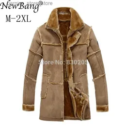 Men's Fur Faux Fur NewBang Brand Fashion Men Winter Leather Jacket Brown Leather Jacket Big Size Faux Fur Lined Coats Winter Faux Leather Jacket Q231212