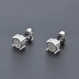 Hip Hop Iced Out Silver Lab Diamond Screw Back Stud Earring 3d Round Side CZ Simulated Jewelry2145