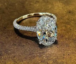 Mousserande lyxsmycken Real 925 Sterling Silver Large Oval Cut White Topaz Cz Diamond Gemstones Eternity Women Wedding Ring Gift8698819
