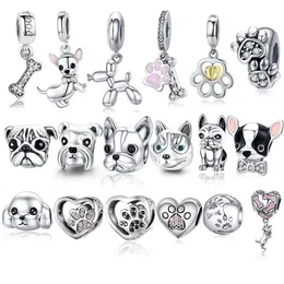 925 Sterling Silver A Dog의 이야기 푸들 강아지 프랑스 불독 구슬 매력 Bisaer Charms Silver 925 오리지널 팔찌 220295o