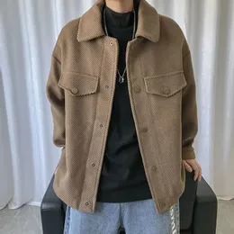 Herr ull blandar koreansk corduroy jacka mäns smala mode retro kort ullrock män streetwear lös höst casual ulljacka mens s-xl 231213