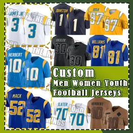 10 Justin Herbert Football Jersey Derwin James Jr. Joey Bosa Los Angeleses Chargeres Khalil Mack Keenan Allen J. C. Jackson Quentin Johnston Austin Ekeler Mike Williams