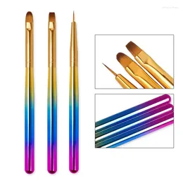 Pennelli per trucco 3pcs a strisce francese per laterale per nail art Spazzole set di pennelli Ultra-sottile disegno a penna a doppia estremità UV Gel di pittura Manicure Strumenti di manicure