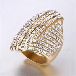 Hip Hop Iced Out Bling Big Oval Ring Female Gold Color 14K Yellow Gold Cocktail Rings for Women Party SMEEXKE Hög kvalitet