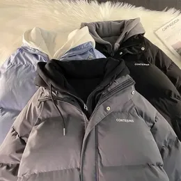 Parkas masculinas Y2K coreano falso de duas peças com zíper jaqueta para manter quente jaqueta acolchoada de algodão casual casaco coringa para homens e mulheres em Harajuku 231213