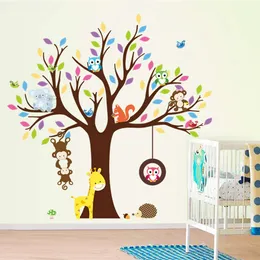 Animal Tree Wall Sticker Monkey Giraffe Owl Squirrel Decals Animal Zoo Wallpapers for Kids Rooms Decoration Children Girl Gifts