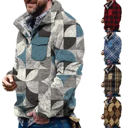 Men's Hoodies Male Autumn And Winter Long Sleeve Sweatshirt Flannel Plaid Print Hoodless Button Pocket Windbreaker Windproof Outwear