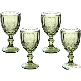 Vinglasglas Vinglasglasögon färgade vattenbägare 10 oz bröllopsfest rött glas för juice dricka präglad design droppleverans hem ga dhouc