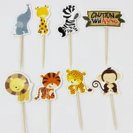 Whole-24pcs Jungle Safari Cupcake Picks Animal Cake Toppers Cartoon Cupcake Inserts Card Birthday Baby Shower Kids Party Favor324p