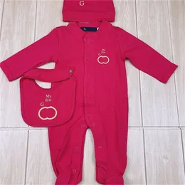 Baby designer new baby onesie pure cotton fashion long-sleeved climbing suit Ha hat bib three-piece set f013