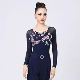 Bühne tragen Langarm Floral Patchwork Design Bodysuit Weibliche Latin Dance Kleid Für Frauen Leistung Ballsaal Tanzen Kostüm NY23 ZY130