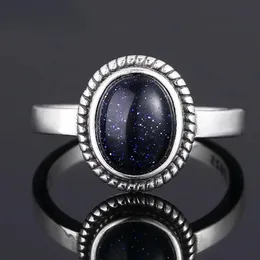 Fedi nuziali Anello in argento sterling 925 naturale 8x10MM anello ovale in pietra arenaria blu regalo da uomo gioielli di lusso all'ingrosso 231213