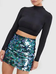 Kjolar kvinnors paljett kjol glitter glitter mini bodycon hög midja glänsande kort natt ut fest klubbkläder kläder