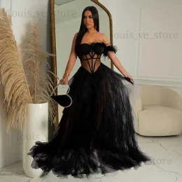 Abiti sexy urbani Bellissime increspature Chffion Party Feather Maxi Dress Elegante corsetto a rete trasparente Abito lungo da festa Abiti Abiti di compleanno T231214