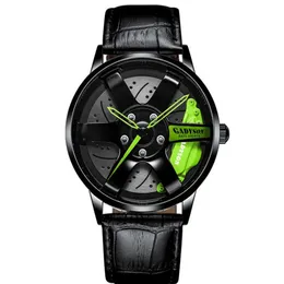 Green Hands Unique Design Quartz Watch 40MM Diameter Wheel Style Mens Watches Boys Student Locomotive Creative Wristwatches3446