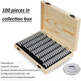 100PCS Mit Anpassung Pad Einstellbare Antioxidative Holz Gedenkmünze Sammlung Fall Münzen Lagerung Box Universal 210330313g