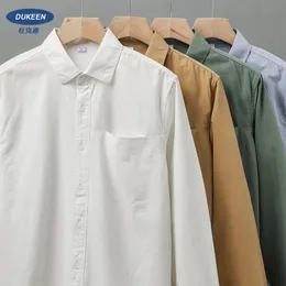 Camisas de vestido masculinas Dukeen camisa de manga comprida primavera e outono algodão sênior senso de cor sólida casual lapela branca roupas vintage 231213