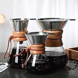القهوة أواني 800 مل من غلاية زجاجية مع مرشح الفولاذ المقاوم للصدأ مقبض قابل لإعادة الاستخدام مقبض فوق كوب Coffeeware 231214