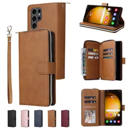 Luksusowe lanyard folio zamek błyskawiczny dla iPhone'a 15 plus 14 13 12 11 Pro Max Samsung Galaxy S24 Ultra wielokrotne gniazda karty skórzane portfele