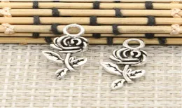 200 pcslot Antique Silver Plated Flower Rose Charms hänge för smycken tillverkar örhängen armband tillbehör DIY 21x13mm7679629