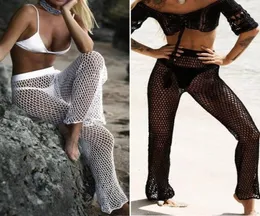 Pantalones de red de pesca de playa calados de punto para mujer, pantalones largos de playa de ganchillo a mano con protección solar, bikini sexy, traje de baño 2130873