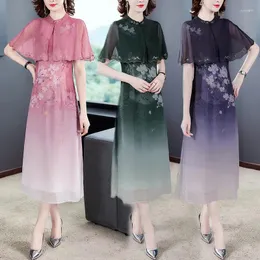 Sukienki imprezowe Summer 2023 Sukienka w stylu chińskiego dla kobiet Długie krótkie panie ulepszone Cheongsam Wydrukowane imitacja jedwab