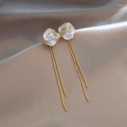 Dangle Earrings 2023 Korean Exquisite Long Metal Tassels Drop Fashion Senior Luxury Oil Drip Flower Women Jewelry
