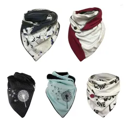 Scarves Women Men Winter Button For Triangle Scarf Contrast Color Print Shawl Wrap Thick Faux Fleece Lining Thermal Neck