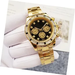 Diamond Watch Men Automatisk mekanisk rörelse tittar på 40mm guldskal svart ansikte allt rostfritt stål superljust armbandsur Montre luxe metallarmband