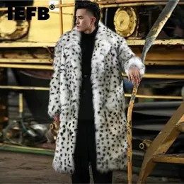 رجال فرو فو فرو IEFB Men's Leopard-Print Faux for Fur Long Coat Winter Warm Windbreaker Fashion Casal Fit Fit Chic Mid Middle Coats 231213