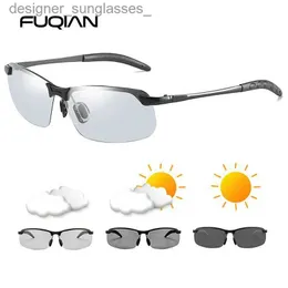 Óculos de sol fuqian óculos de sol fotocromáticos homens mulheres vintage metal polarizado óculos de sol para visão noturna masculina condução sunglassl231214