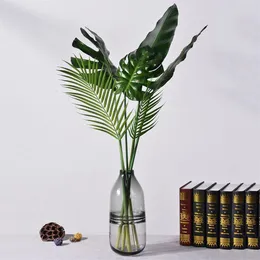 5 pçs simulação plantas tropicais folha de tartaruga artificial plantas verdes folhas de palmeira diy acessórios de decoração para casa casamento natal 266d