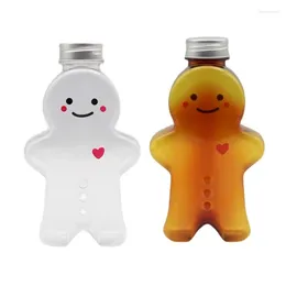 Depolama Şişeleri 5 PCS Gingerbread Man Candy Jar Noel Plastik İçme Şişe Süt Suyu
