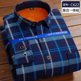 Camisas de vestir para hombres 2023 Otoño e invierno Moda Plus Fleece Camisa a cuadros de manga larga Casual Suelta Cómoda Cálida Alta Calidad Y231213