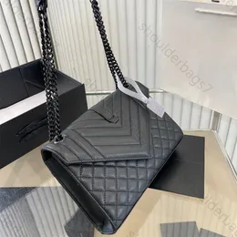 borsa a busta di design in vera pelle pelle di pecora caviale nero borse a tracolla a catena borsa di grande capacità borsa con patta trapuntata a forma di y borsa con lettera di moda con scatola