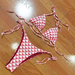 Moda rosa impressão biquíni feminino bandagem maiô duas peças topo de colheita roupa de banho tanga cintura alta beachwear