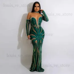 Robes Sexy urbaines femmes magnifiques perceuse chaude strass diamant longue fête robes à paillettes de luxe une épaule à manches longues soirée sirène robes T231214