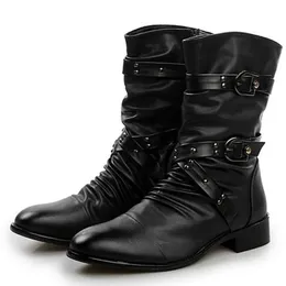 Stövlar Herrläderstövlar Högkvalitativa cykliststövlar Black Punk Rock Shoes Herrkvinnor Tall Boots Storlek 38--48 231213