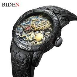 Moda BIDEN Orologio da uomo Dragon Design Orologio al quarzo Cinturino in silicone Impermeabile Orologio da polso sportivo Orologio maschile Relogio Masculino X0622404