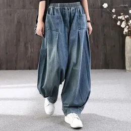 Kvinnors jeans överdimensionerade vintage baggy casual pantalones holgados mujer elastisk hög midja denim breda ben byxor streetwear vaqueros e138