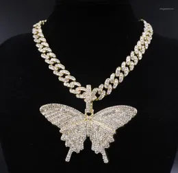 Big Size Butterfly Pendant Charm 12mm Bubble Miami Curb Cuban Chain Hip Hop Necklace Rapper Gift Rock Men Women Jewelry Golden16823018