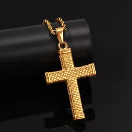 Collana con ciondolo croce in acciaio inossidabile color oro, gioielli religiosi moderni ed eleganti per uomo, collane a catena cubana con corda Hip Hop2245