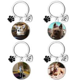 Wholesale Personalized pet pendant cat and dog color printed photo copy stainless steel keychain round label DIY pendant