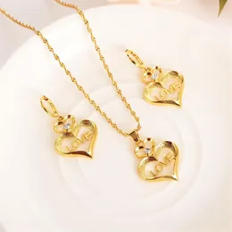 stamep L O V E heart Character Rhinestone Jewelry sets Pendant Necklaces Earrings 24 k Fine Gold GF CZ girls Europe women249F