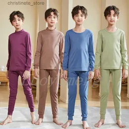 Pyjamas Nya barnpyjamas Set Cotton Pyjamas Kids Teenage Sleepwear Solid Color Homewear Big Boys Night Clothes 10 12 14 16 18 Years